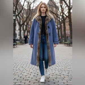 Cinzia Rocca Icons Brown Rabbit Pelt Fur Collar Coat